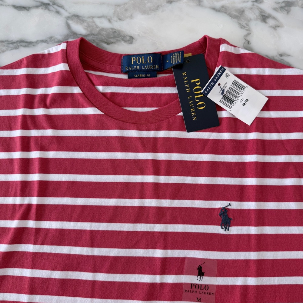 Polo Ralph Lauren Mens Classic Fit Striped T-Shirt Red White Pony Logo NWT M